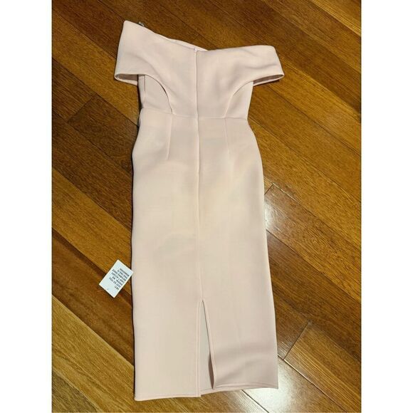 NWT ASOS DESIGN Off Shoulder Cutout Midi Dress with Asymmetric Hem in Rosewater - Picture 11 of 15